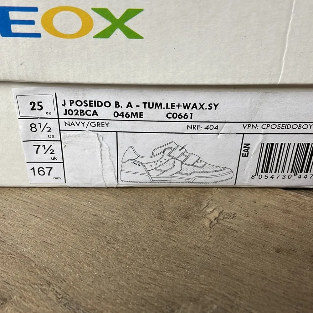 New Geox Respira Boys an Poseido Double Hook and Loop Sneaker Grey/Blue Sz 8.5T - Picture 10 of 11